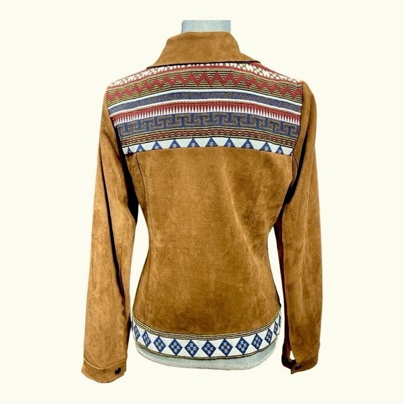 Promesa Suede like material Brown Patterned Button Up Jacket size M - Picture 3 of 11